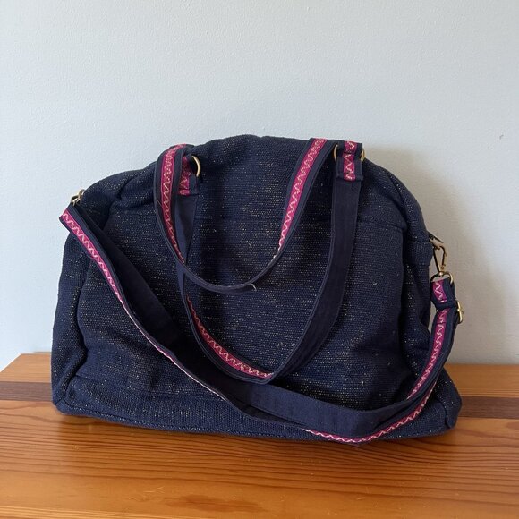 America & Beyond Embellished Floral Beaded Travel Bag Blue Pink - Picture 4 of 8